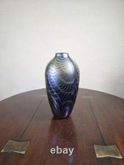 Vintage 1980's Iridescent Studio Glass Artist Signed Vase 18.6 cm