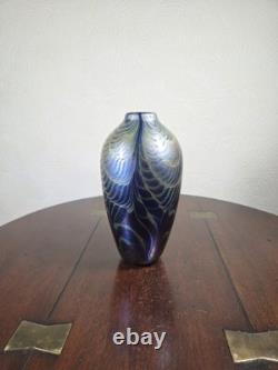 Vintage 1980's Iridescent Studio Glass Artist Signed Vase 18.6 cm