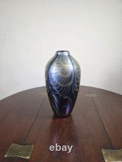 Vintage 1980's Iridescent Studio Glass Artist Signed Vase 18.6 cm