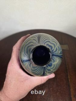 Vintage 1980's Iridescent Studio Glass Artist Signed Vase 18.6 cm
