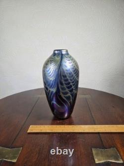 Vintage 1980's Iridescent Studio Glass Artist Signed Vase 18.6 cm