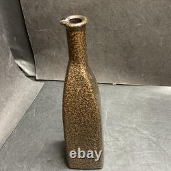 Vintage 1980s Abstract Art Glass Bud Vase / Oil Cruet Earth Stone Glazed Vessel