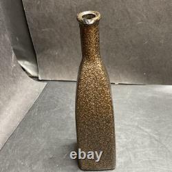 Vintage 1980s Abstract Art Glass Bud Vase / Oil Cruet Earth Stone Glazed Vessel
