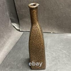Vintage 1980s Abstract Art Glass Bud Vase / Oil Cruet Earth Stone Glazed Vessel