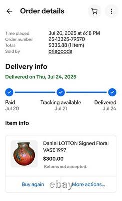 Vintage 1997 Daniel Lotton Art Glass Iridescent Cypriot Vase