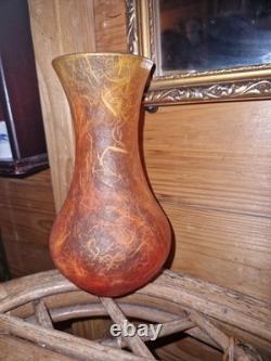 Vintage 2000s Fire Effect Look Glass Silk Straw Vase English Art