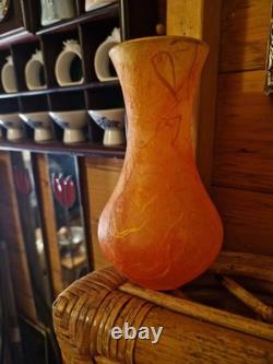 Vintage 2000s Fire Effect Look Glass Silk Straw Vase English Art