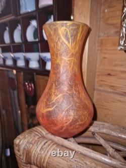 Vintage 2000s Fire Effect Look Glass Silk Straw Vase English Art