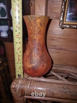 Vintage 2000s Fire Effect Look Glass Silk Straw Vase English Art