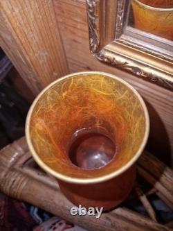 Vintage 2000s Fire Effect Look Glass Silk Straw Vase English Art