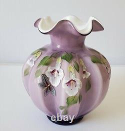 Vintage 2003 FENTON Art Glass Vase SWEETBRIAR Plum Purple Overlay 7 Tall