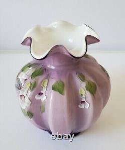 Vintage 2003 FENTON Art Glass Vase SWEETBRIAR Plum Purple Overlay 7 Tall