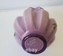 Vintage 2003 FENTON Art Glass Vase SWEETBRIAR Plum Purple Overlay 7 Tall