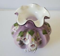 Vintage 2003 FENTON Art Glass Vase SWEETBRIAR Plum Purple Overlay 7 Tall