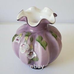 Vintage 2003 FENTON Art Glass Vase SWEETBRIAR Plum Purple Overlay 7 Tall