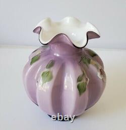 Vintage 2003 FENTON Art Glass Vase SWEETBRIAR Plum Purple Overlay 7 Tall