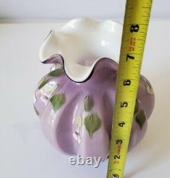 Vintage 2003 FENTON Art Glass Vase SWEETBRIAR Plum Purple Overlay 7 Tall