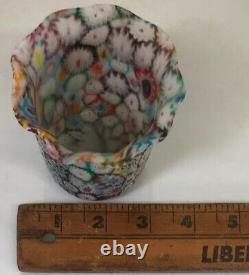 Vintage 3.6 Murano Art Glass Ruffled Vase With Millefiori Made In Italy