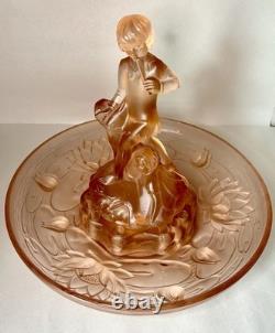 Vintage 30's Walther & Söhne Seerosen & Peter Pan Peach Glass Centrepiece Vase