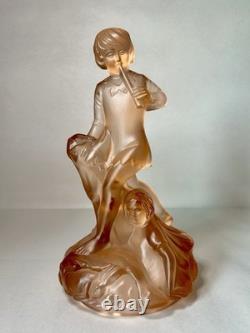 Vintage 30's Walther & Söhne Seerosen & Peter Pan Peach Glass Centrepiece Vase