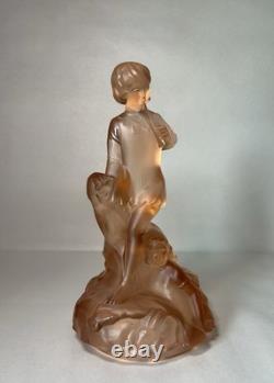 Vintage 30's Walther & Söhne Seerosen & Peter Pan Peach Glass Centrepiece Vase