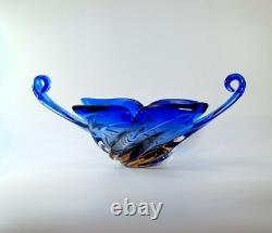 Vintage 80s Murano Centrepiece Flower Bowl Multicolour Sommerso Glass Art Piece