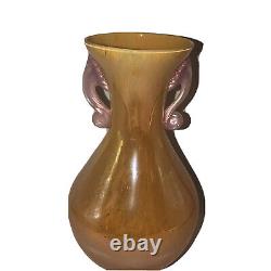 Vintage 9 Inch Art Glass Vase Orange And Pink Iridescent Lusterware