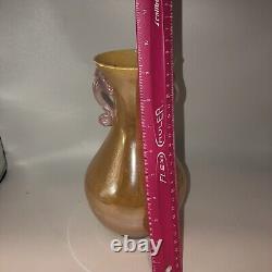 Vintage 9 Inch Art Glass Vase Orange And Pink Iridescent Lusterware