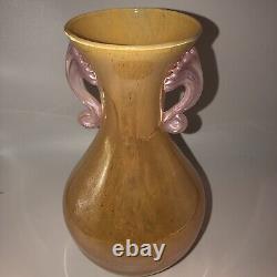 Vintage 9 Inch Art Glass Vase Orange And Pink Iridescent Lusterware