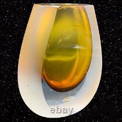 Vintage Amber Clear Made In Mexico Partially Frosted Drop Vase 5.5T 4.5W