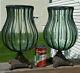 Vintage Antique Italian Art Glass Caged Vase Wrought Iron Mounted 12 Large Pair