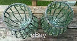 Vintage Antique Italian Art Glass Caged Vase Wrought Iron Mounted 12 LARGE PAIR