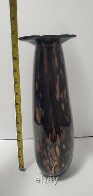 Vintage Art Glass Black & copper/Gold Glitter Hand-blown Vase 13.5 Obsidian