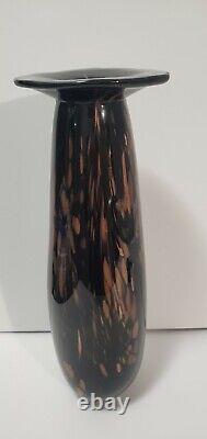 Vintage Art Glass Black & copper/Gold Glitter Hand-blown Vase 13.5 Obsidian