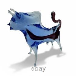 Vintage Art Glass Bull Blue Purple Murano Style 1960s/70s