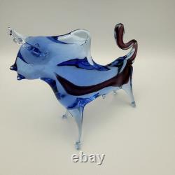 Vintage Art Glass Bull Blue Purple Murano Style 1960s/70s