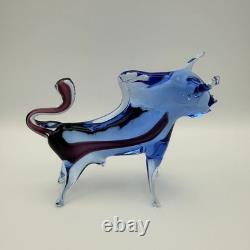 Vintage Art Glass Bull Blue Purple Murano Style 1960s/70s