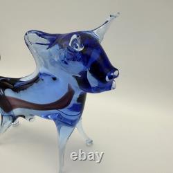 Vintage Art Glass Bull Blue Purple Murano Style 1960s/70s
