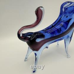 Vintage Art Glass Bull Blue Purple Murano Style 1960s/70s