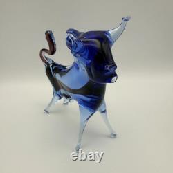 Vintage Art Glass Bull Blue Purple Murano Style 1960s/70s