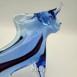 Vintage Art Glass Bull Blue Purple Murano Style 1960s/70s