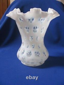 Vintage Art Glass Fenton White Opalescent Coin Dot Vase 8 High