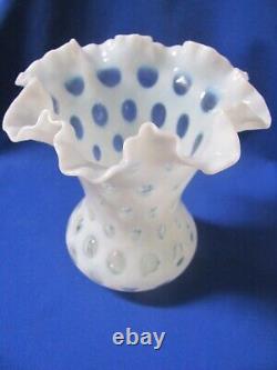 Vintage Art Glass Fenton White Opalescent Coin Dot Vase 8 High