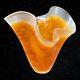 Vintage Art Glass Frosted Satin Handkerchief Clear Orange Swirls Vase 7t 7w