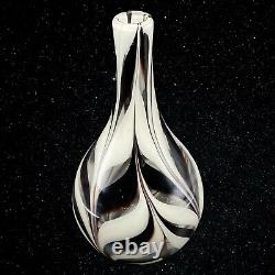 Vintage Art Glass Hand Blown White Purple Swirl Vase Tall 12T 7W
