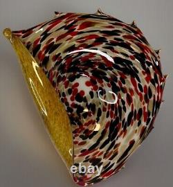 Vintage Art Glass Jozefina Krosno Large Bowl With Gold Red Black White