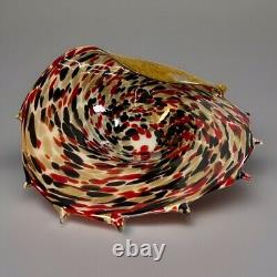 Vintage Art Glass Jozefina Krosno Large Bowl With Gold Red Black White