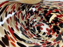 Vintage Art Glass Jozefina Krosno Large Bowl With Gold Red Black White