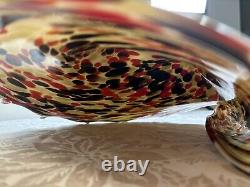 Vintage Art Glass Jozefina Krosno Large Bowl With Gold Red Black White