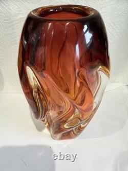 Vintage Art Glass Twist Vase Josef Hospodka for Chribska Amber